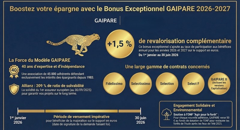 OFFRE BONUS FONDS EUROS GAIPARE +1,5% EN 2026 ET 2027 SANS CONDITIONS